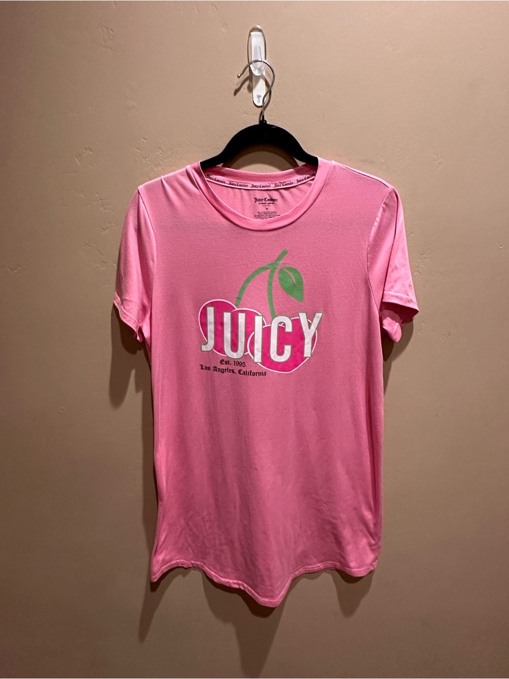 Juicy Couture Pink Cherry Logo Sleepwear Short Sleeve T-Shirt Top M Vintage